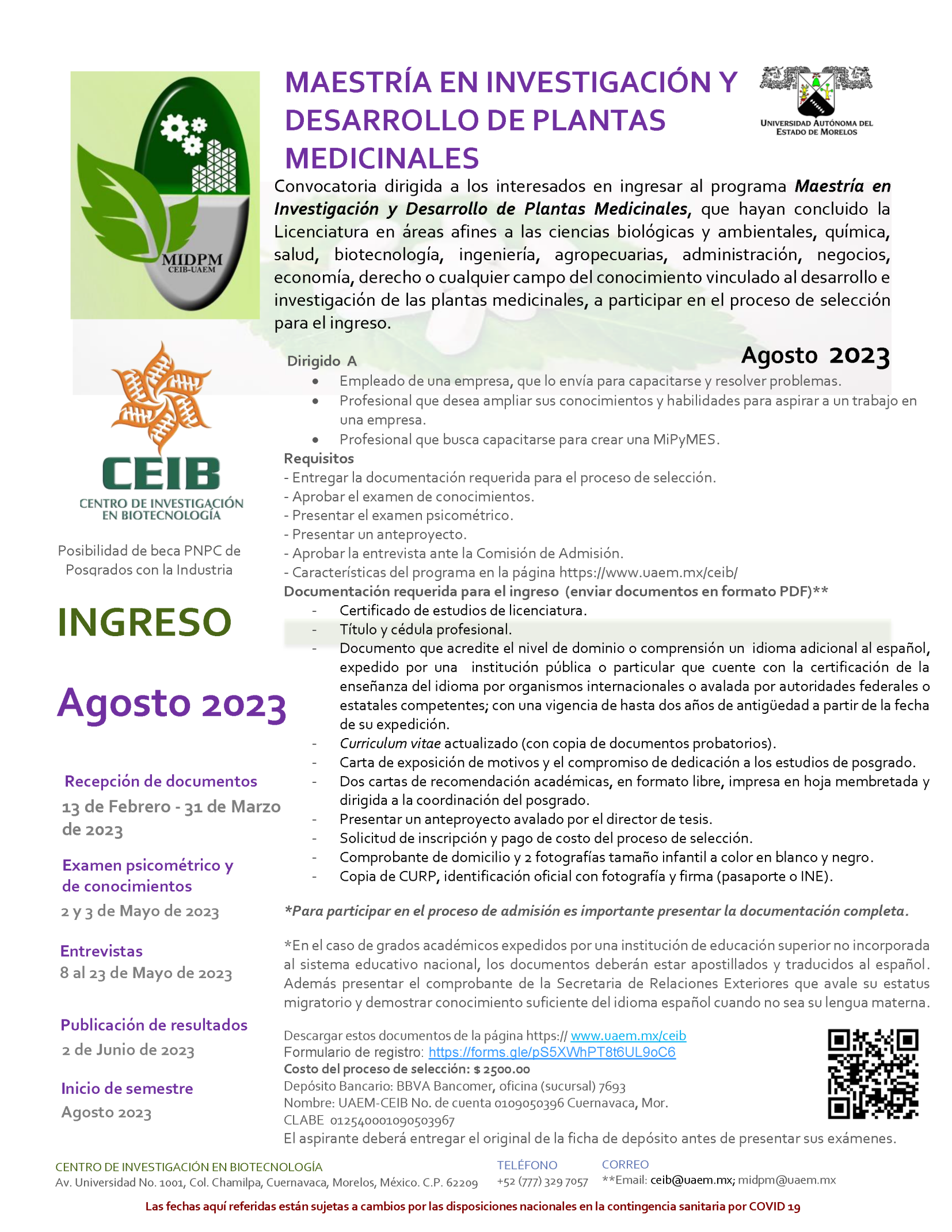 Maestría en Investigación y Desarrollo de Plantas Medicinales – Ingreso Agosto 2023