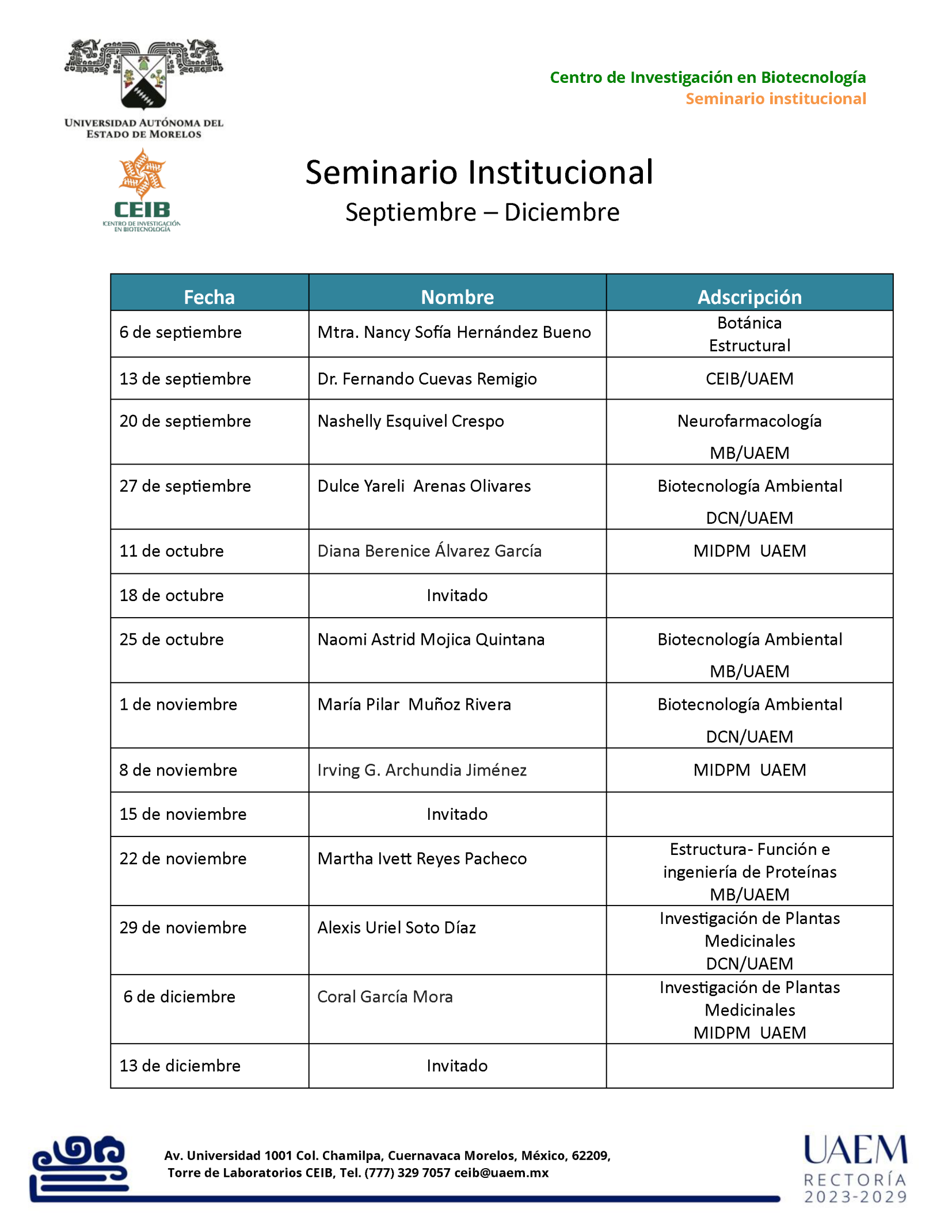 Calendario Seminario Institucional